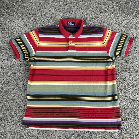 VTG Polo Ralph Lauren Shirt Mens 2XL Multi Color Fun Striped Short Sleeve 90s - Picture 1 of 10